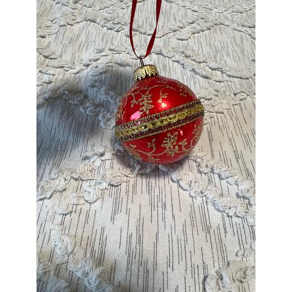 Vintage Christmas By Krebs Glass Ball Ornaments Red, Green and Gold, set of 4 - Picture 7 of 7